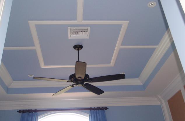 Painted ceiling applied trim in white