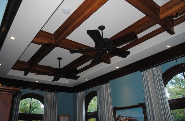 Custom finished dark stained wood beams